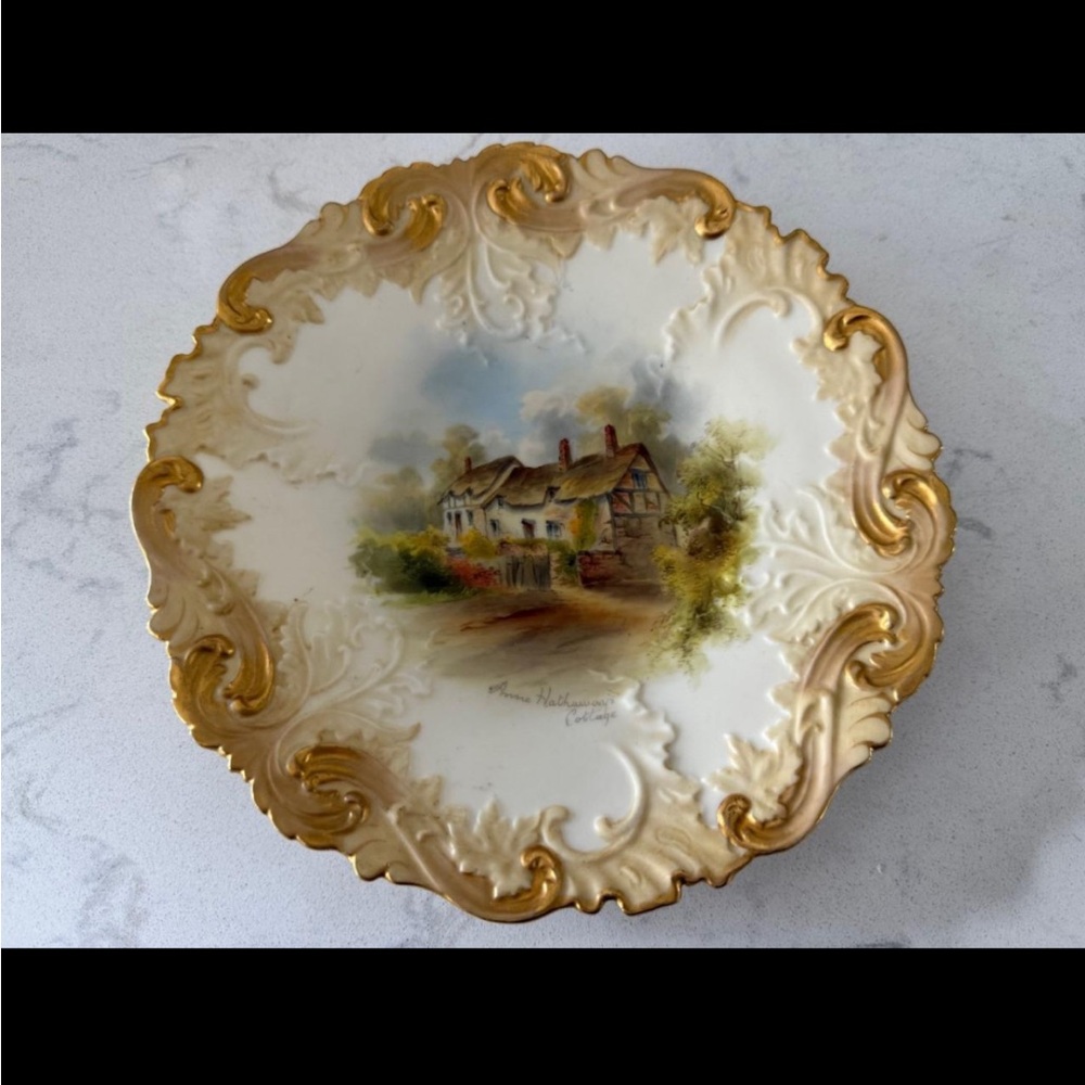 ANTIQUE GRAINGER ROYAL WORCESTER HAND PAINTED 9" ANNE HATHAWAY'S COTTAGE PLATE